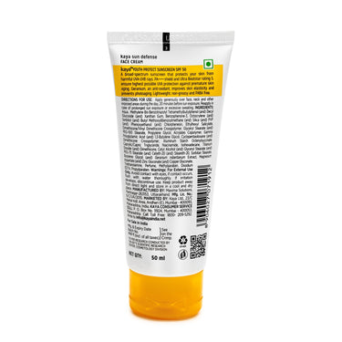 Kaya Clinic Youth Protect Sunscreen Cream SPF 50 PA++++ | UV A & UV B Protection | Lightweight | Non Sticky Sunscreen | PABA Free | All Skin Types, 50ml